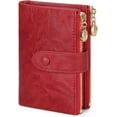 thumbnail image 1 of Small Wallets for Women Leather RFID Blocking Bifold Double Zipper Pockets Wallet Card Case Purse with 2 ID Windows, Red, Classic, 1 of 7