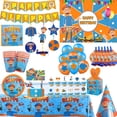 thumbnail image 2 of Tema Blippiing, decoración para fiesta de cumpleaños, vajilla para fiesta, pancarta con globos, adorno para tarta, telón de fondo para niño, suministros para fiesta de Baby Shower, 2 of 5
