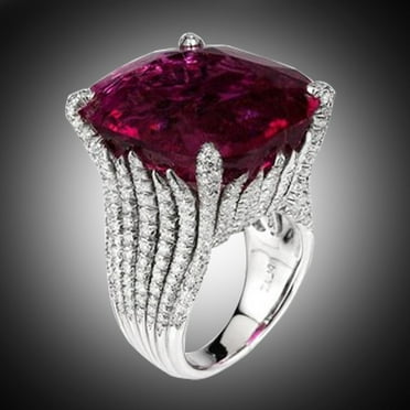 Meitianfacai Natural Ruby Ring, Silver, Size 9