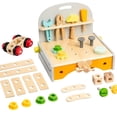 thumbnail image 2 of Herramientas de juego de madera para niños, destornillador, llave, tuercas, juego de pernos, herramientas de reparación, banco de trabajo, kit de, 2 of 9