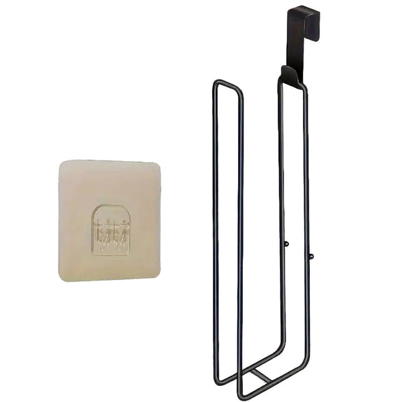 Toilet Roll Paper Holder, Tissue Storage Organizer, Over The Tank Toilet Paper Roll Holder Wall Mount, Heavy-Duty Metal Adhesive Hanging Toilets Tissue Holder for Bathroom and Camper,Black