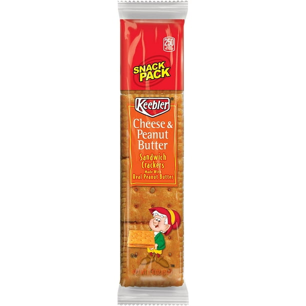 Keebler 21165 Sandwich Crackers, Cheese & Peanut Butter, 8Piece Snack