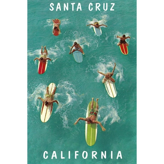 Art.com Surfers from Above, Santa Cruz, California Art Print, 16" x 24"