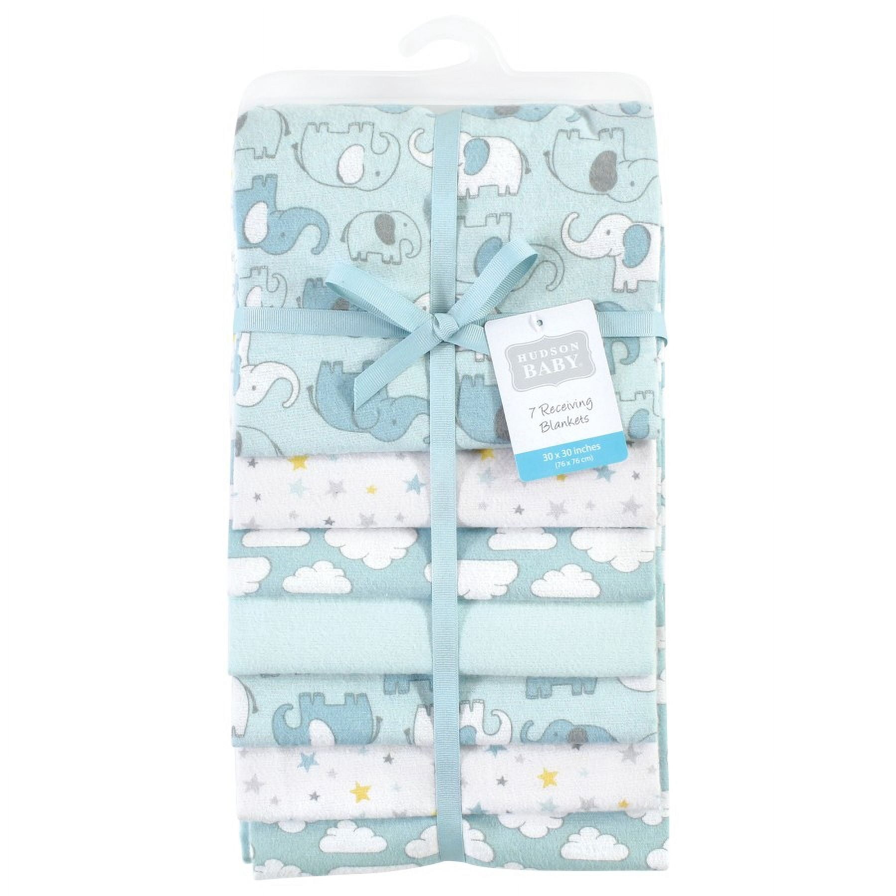 Hudson Baby Infant Boy Cotton Flannel Receiving Blankets Bundle, Boy New Elephant, One Size