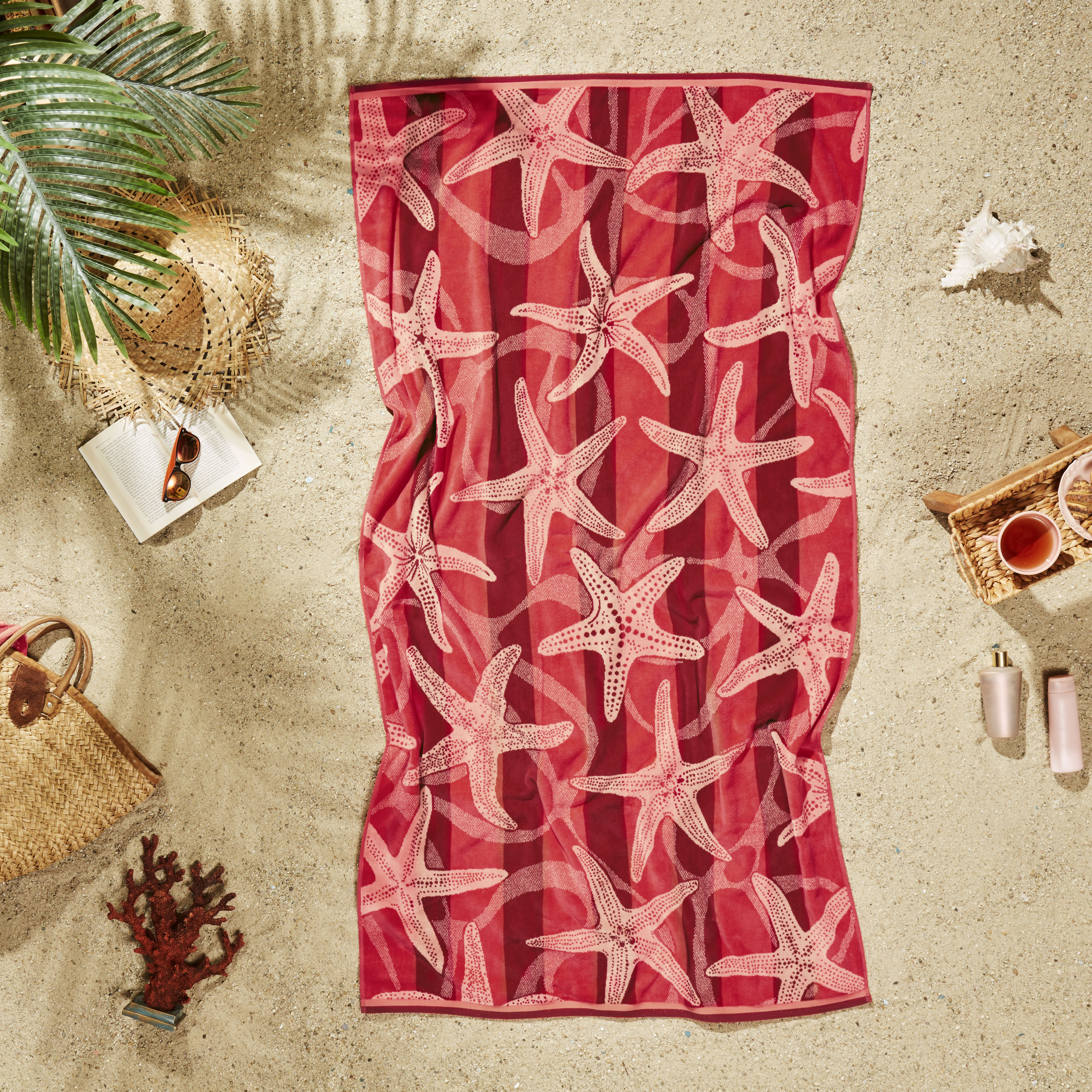 Ozdilek Starfish Bliss 40x72 Turkish Cotton Beach Towel – 500 GSM 100% Cotton, Luxury Quick Dry, Extra Large, Soft Beach Towel , Absorbent, Fade-Resistant, Poolside, Spa, Oversized (Starfish Bliss)