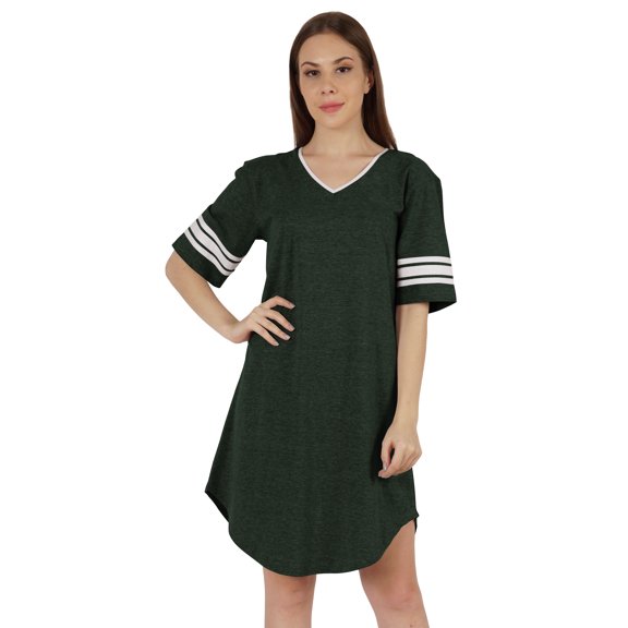 Inkmeso Women V-Neck Short Sleeve Dresses Solid Casual Loose Fit T-Shirt Sports Tunic Short Dress