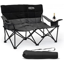 Double Camping Chair, Oversized Folding Loveseat, Camping Couch Heavy Duty, Arm Chair with Cup Hold and Cooler Bag for Festivals, Concerts, Low Seat Height-Supports 600 LBS, Black