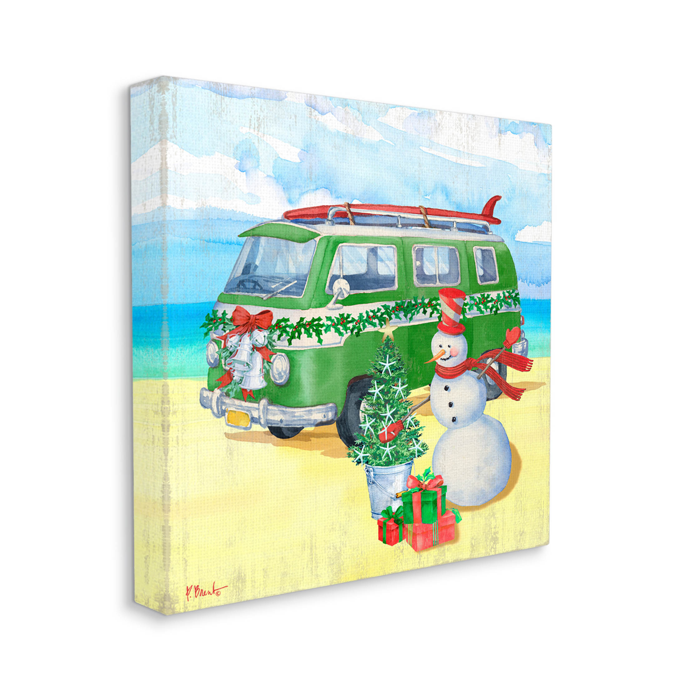 Nautical Christmas Holiday Beach Holiday Graphic Art Gallery Wrapped Canvas Print Wall Art