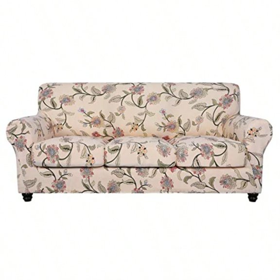 Stretch Sofa Cover Printed Couch Cover Floral Pattern 4 Pieces Sofa Slipcover with 3 Separate Cushion Cover Washable Furniture Protector for Living Room Sofa Yellow Flower