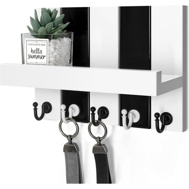 Key Holder for Wall - Farmhouse Rustic Mail Organizer Floating Shelf for Home Kitchen Entryway Decor with Sturdy Key Hooks (Retro )
