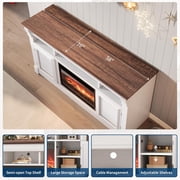 58in Farmhouse Fireplace TV Stand with Open Storage Cabinets Media Console for TVs Up to 75in White with Adjustable 3D Electric Fireplace