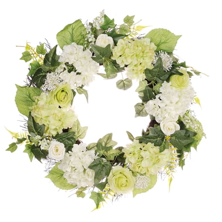 CC Christmas Decor Hydrangea and Rose Floral Artificial Spring Wreath, 24-Inch, Unlit