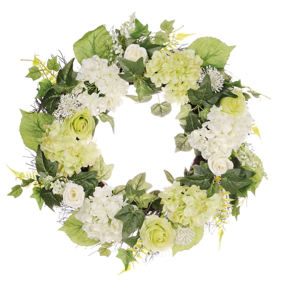 CC Christmas Decor Hydrangea and Rose Floral Artificial Spring Wreath, 24-Inch, Unlit