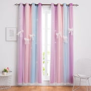 CshidWorld Blackout Curtains for Girls Kids Bedroom, Colorful Double Layer Star Cut Out Curtains for Girls Room Nursery Home Decor, 52''x 63'', 2 Panels