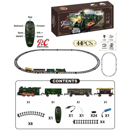 Christmas Train Set with Remote Control, Train Toys with Smoke Lights & Sound, Electric Trains Sets for Around The Tree, Kids Toy Trains for 3 4 5 6 7 Year Old Boys