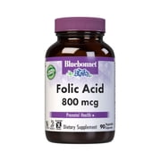 Bluebonnet Folic Acid 800 mcg, Healthy Neurological Development*, 90 Vegetable Capsules