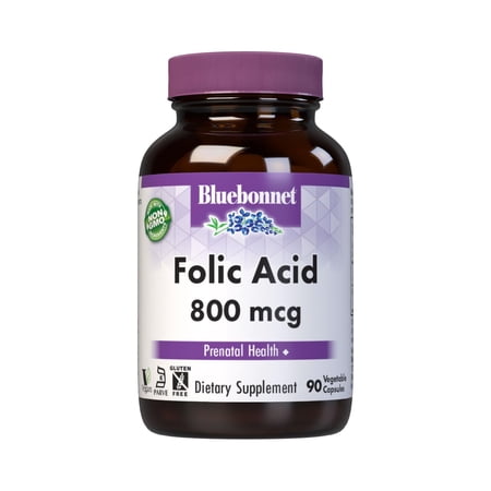 Bluebonnet Folic Acid 800 mcg, Healthy Neurological Development*, 90 Vegetable Capsules