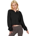 thumbnail image 3 of Women's Cute Long Sleeve Drawstring Drop Shoulder Cropped Workout Hoodie Sweatshirt V Neck Pullover Crop Tops Black L, 3 of 8
