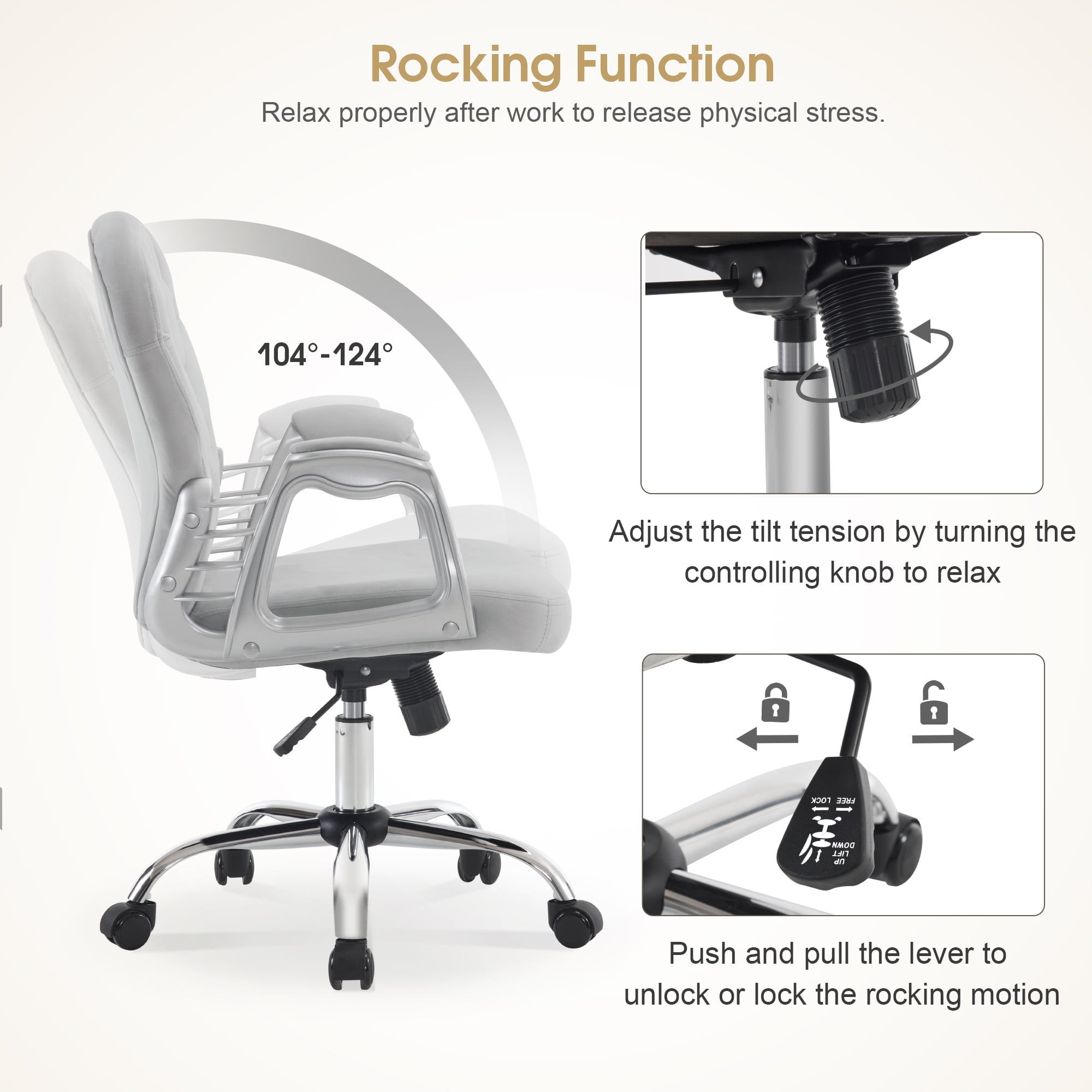 BarberPub Ergonomic Office Chair with Lumbar Support and Wheels, Height Adjustable Swivel Office Chair
