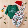 thumbnail image 3 of My First Christmas Baby Boy Outfit Long Sleeve Romper + Printed Suspender Pants + Santa Hat 3 Piece Clothes Set 0-18 Months Kaprioy Baby Boy Clothes, 3 of 7