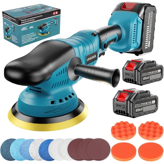 Cordless  Buffer Polisher with 21V 2x4000mAh ,6 In Brushless Buffer Polisher Kit, 600W Orbital Polisher with 6 Variable Speed for  Detailing Waxing Scratch Removing