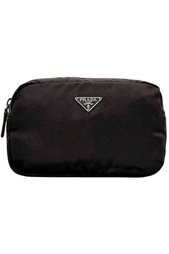 Pre-Owned Prada pouch, dark brown, Tessuto nylon, size 25.
