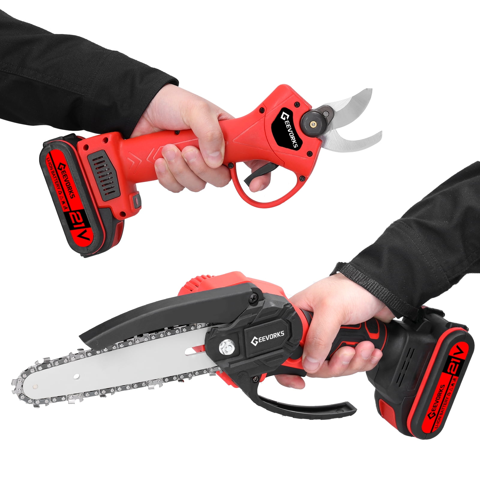 6inch 21V 6inch Portable Electric Chainsaw And 25mm Cordless Pruning Shear Set Wood Splitting Cutting Machine Kit Handheld Woodworking Tool For Garden Orchard