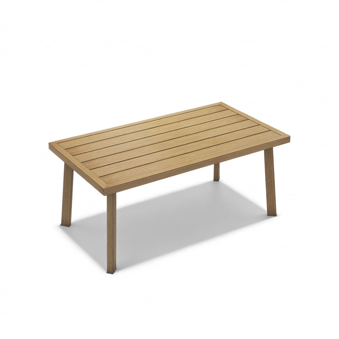 35 in Patio Rectangle Coffee Table with Wood Grain Texture, Teak