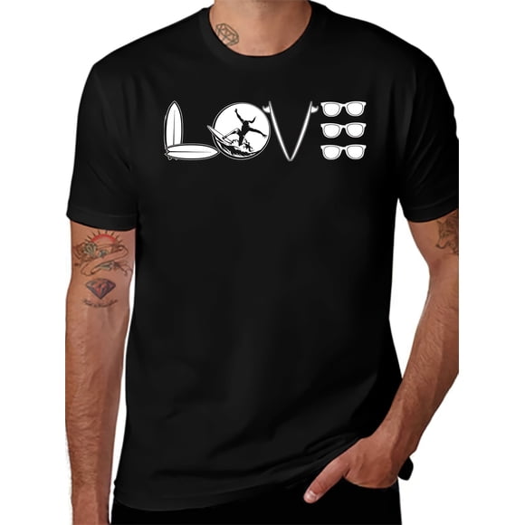 Soft Cotton Crew Neck Short Sleeve 896 Love Surfing Surfboard Surfer Glasses T Shirt
