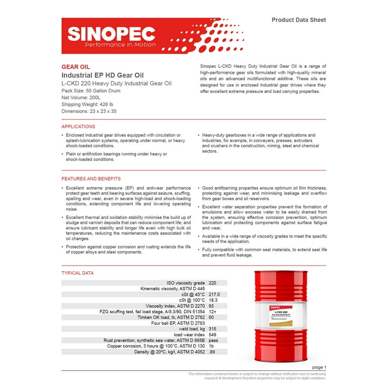 Heavy Duty EP Gear Oil, ISO VG 220, AGMA 55 Gallon Drum, 46% OFF