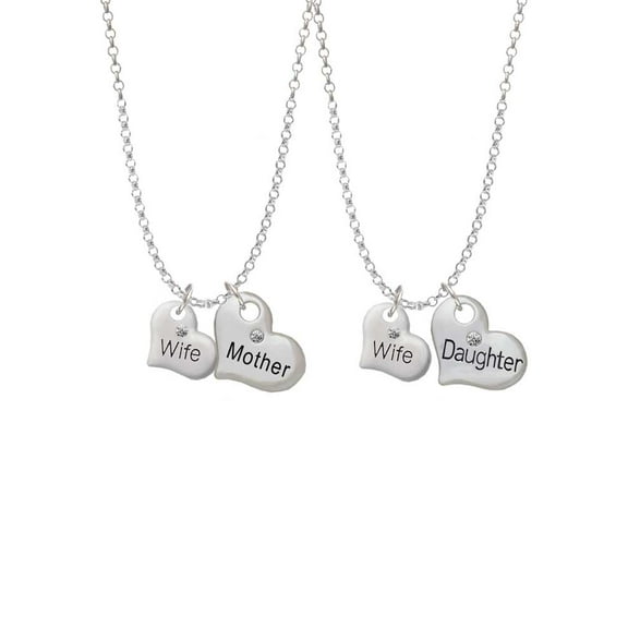 Delight Jewelry Silvertone Small Wife Heart Mother & Daughter Heart Necklaces (Set of 2), 19" 2"