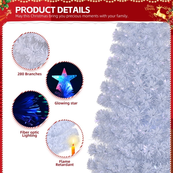7FT White Fiber Optic Christmas Tree - 280 PVC Branch Tips, 7-Color Auto-Changing Lights, Holiday Centerpiece for Home/Living Room/Office/Entryway