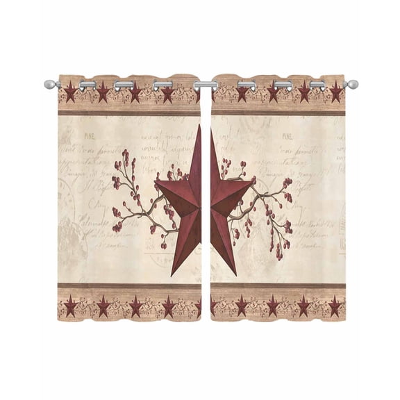 Red Texas Star Rustic Sheer Curtains 39 Inch Length 2 Panels Set for Living Room/Bedroom, Farmhouse Berry Brown Wooden Kitchen Curtains Grommet Semi-Sheer Curtains Window Treatments 27.5"x39"x2