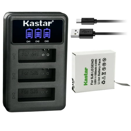 Kastar 1 Pack Battery and LCD Triple USB Charger Compatible with SJCAM SJ6 LEGEND SJCAM SJ 6 Battery SJCAM SJ6 Legend 4K Action Camera SJCAM SJ6 Legend Sport Camera SJCAM SJ6 Pro 4K Action Camera