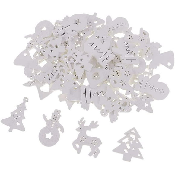 50 Pack Christmas Ornaments DIY Assorted Wooden Cutouts Craft Embellishment Gift Tag Wood Ornaments for Wedding Xmas - White