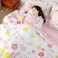 thumbnail image 5 of Feelyou Dreamyink Cherry Blossoms Twin Bedding Sets 7-Piece, Pink Flower Floral Bedding Comforter Set, Teens Kids Girls Women Reversible Sheet Sets, Luxury Bedroom Decor, 5 of 9