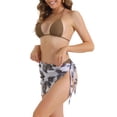 thumbnail image 4 of Conjuntos de bikini de triángulo para mujer de 3 piezas, con corte alto, tanga, falda de impresión de hojas, trajes de baño, color marrón medio, 4 of 5
