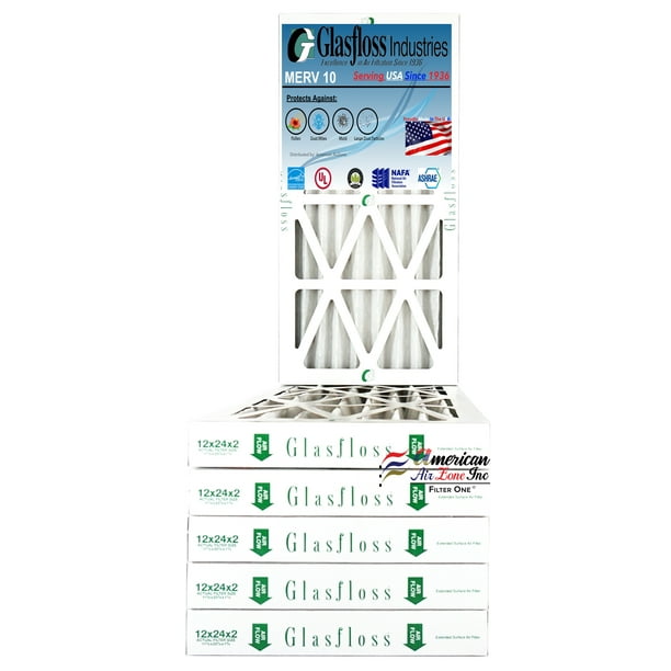 Glasfloss Air Filter 12x24x2 2" MERV 10 (Pack of 6) Pleated AC or