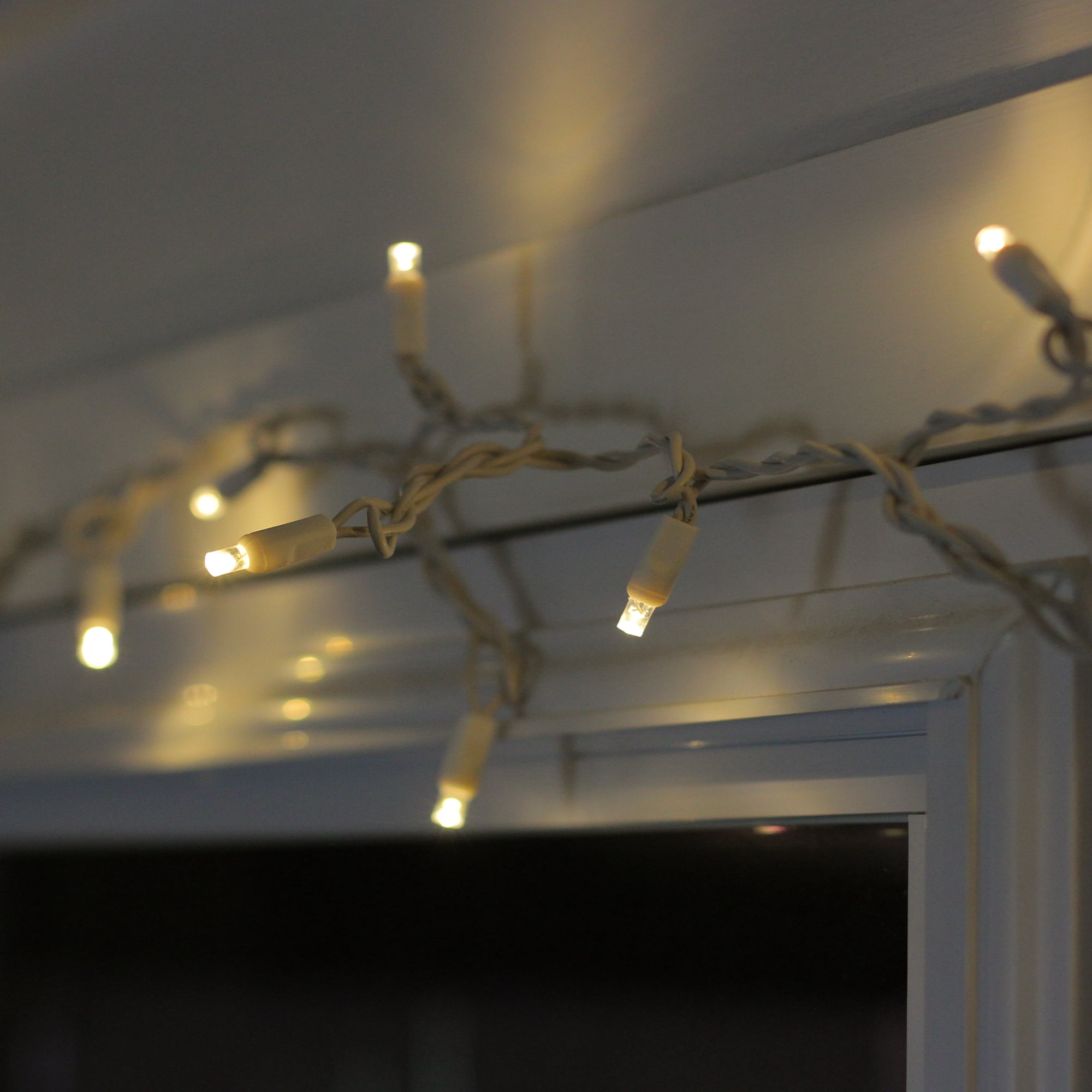 100ct Warm White LED Wide Angle Christmas Light Set For Light Curtain White Wire