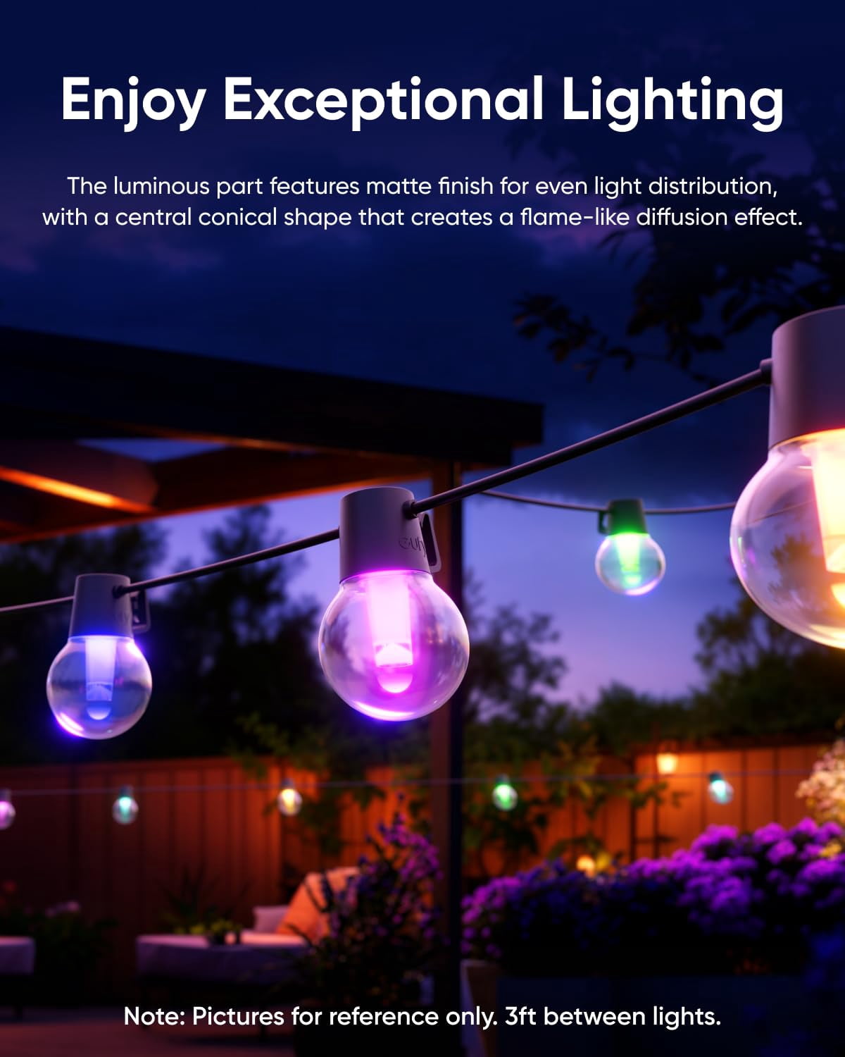 eufy Outdoor String Lights E10, 96ft with 30 Smart RGBWW LED Bulbs, Endless AI Light Themes for Holidays, Party, IP65 Waterproof for Patio