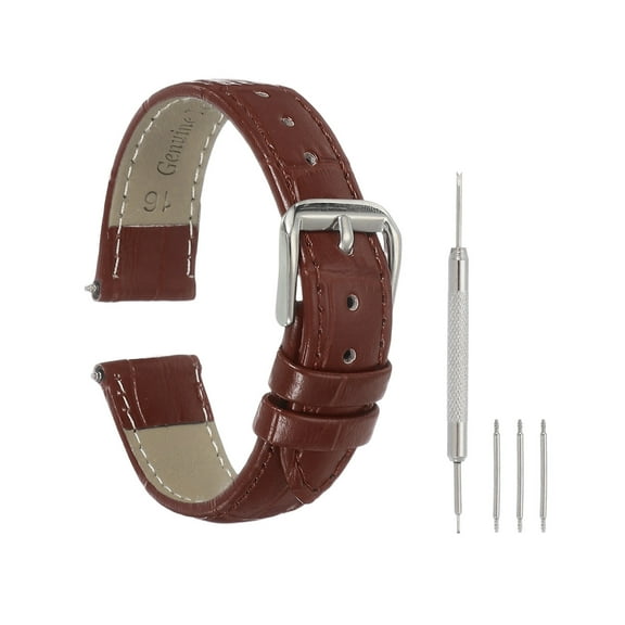 Uxcell Leather Watch Bands for Men and Women, 16mm Crocodile Pattern Quick Release Watch Strap Replacement, Flat Thin Elegant Leather Strap with Tools, Brown