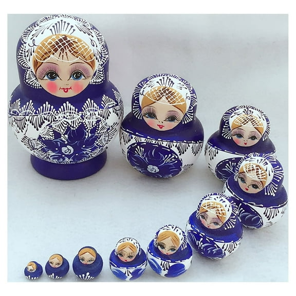 Xloro Handmade Wooden Russian Nesting Dolls Matryoshka Stacking Dolls Decorative Craft Figurines for Home Display Collection Gift for Family (1Set of 10Pcs)