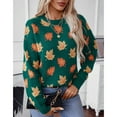 thumbnail image 5 of SWSMCLT Women's Soft Knit Sweater Maple Long Sleeve Pullover Sweaters Leaf Printed Winter Top Crewneck Fashion Warm Spring Loose Short Dark Green X-Large, 5 of 5