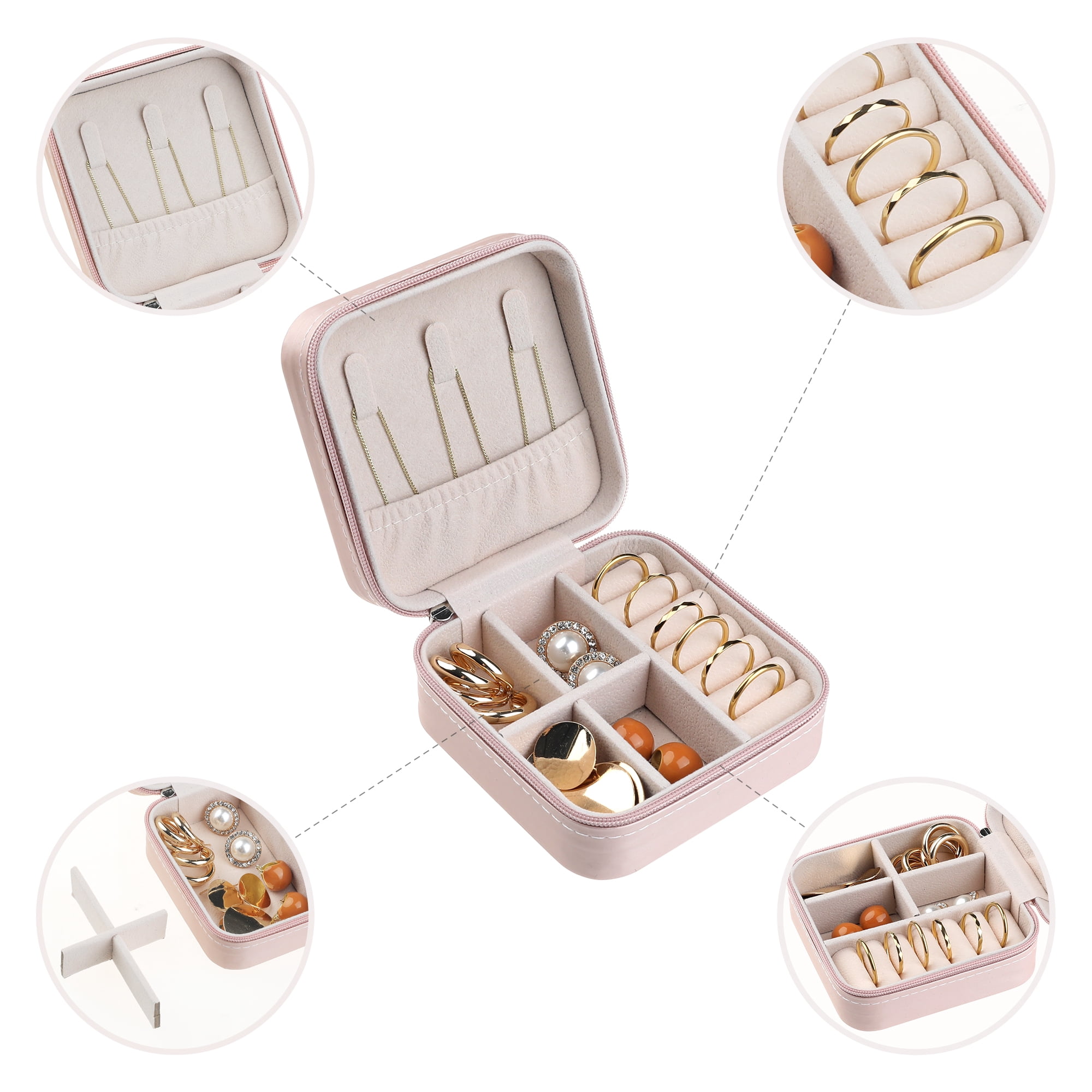 Travel Jewelry Box for Women Birthday Gifts Small Portable Organizer Case Sakura Pink