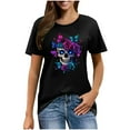 thumbnail image 3 of Drses‌‌ ‌‌‌Women's Gothic Halloween Tee - Vintage Skull & Roses Print 100% Cotton Graphic Short Sleeve Tee, 3 of 4