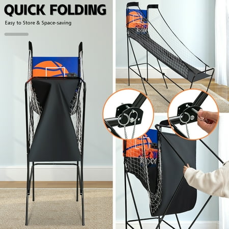 Costway - Foldable Single Shot Basketball Arcade Game W/Electronic Scorer 3 Basketballs - Black