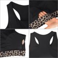 thumbnail image 4 of Sujetadores deportivos de talla grande para mujer, figura completa, diseño de bloque de leopardo, espalda cruzada, sujetador acolchado de apoyo para entrenamiento Negro 2X, 4 of 6