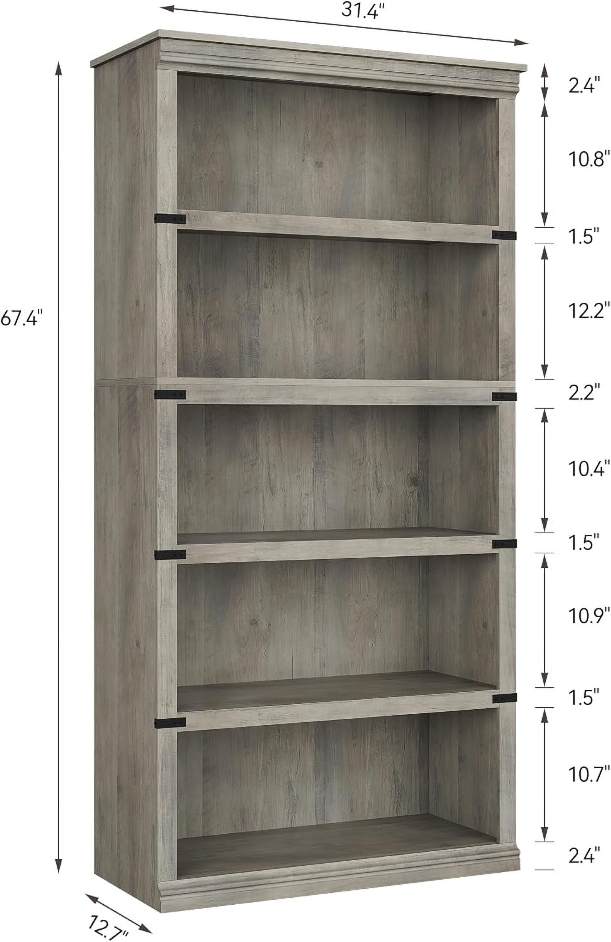 67.4" Tall 5-Tier Farmhouse Bookcase – Wooden Bookshelf with Open Display Shelves and Storage, Freestanding Home Office, Living Room, Bedroom Furniture, Grey