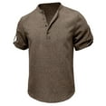 thumbnail image 4 of Dvprdro Summer Men's Tops Solid Casual Short Sleeve Shirts Button V Neck Athletic Tunic Blouse Tops Khaki 3XL, 4 of 5