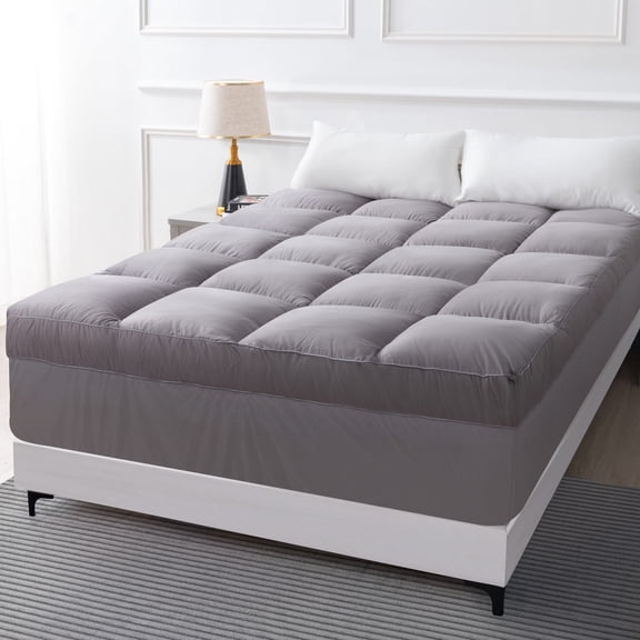 Ang Qi Queen Size Mattress Topper Plush Pillow Top, Down Alternative with 12-21Inch Deep Pocket, Gray